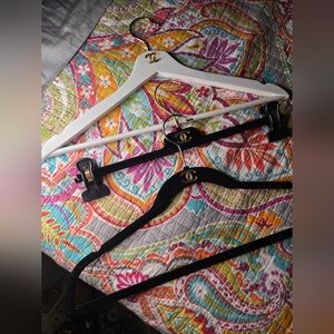 3pc CHANEL Black and White Hanger Trio with Gold Logo Accents